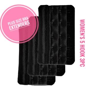 Women's 5 Hook Black Bra Extender | 4-Pack